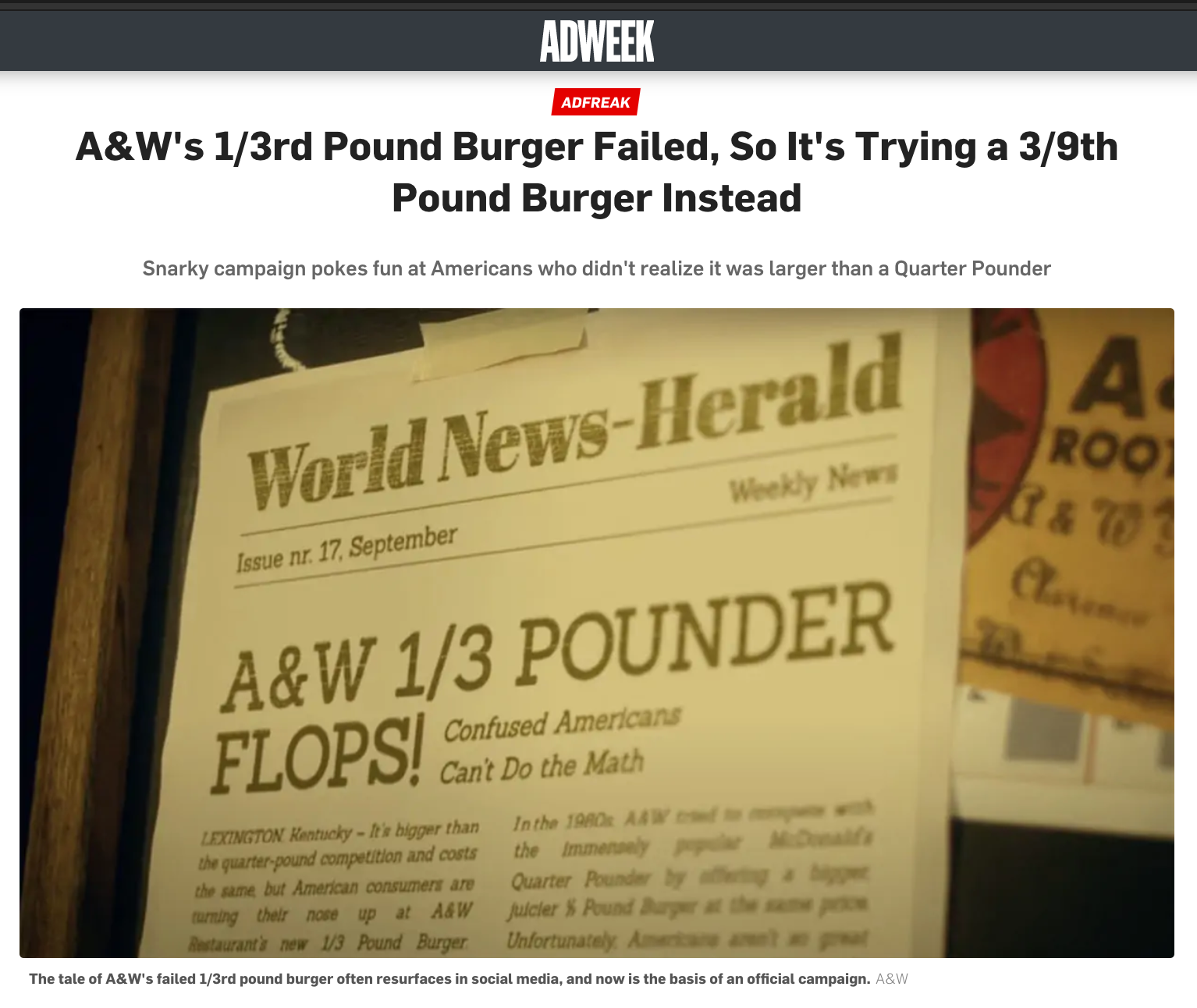The A&W 1/3 lb Burger failed