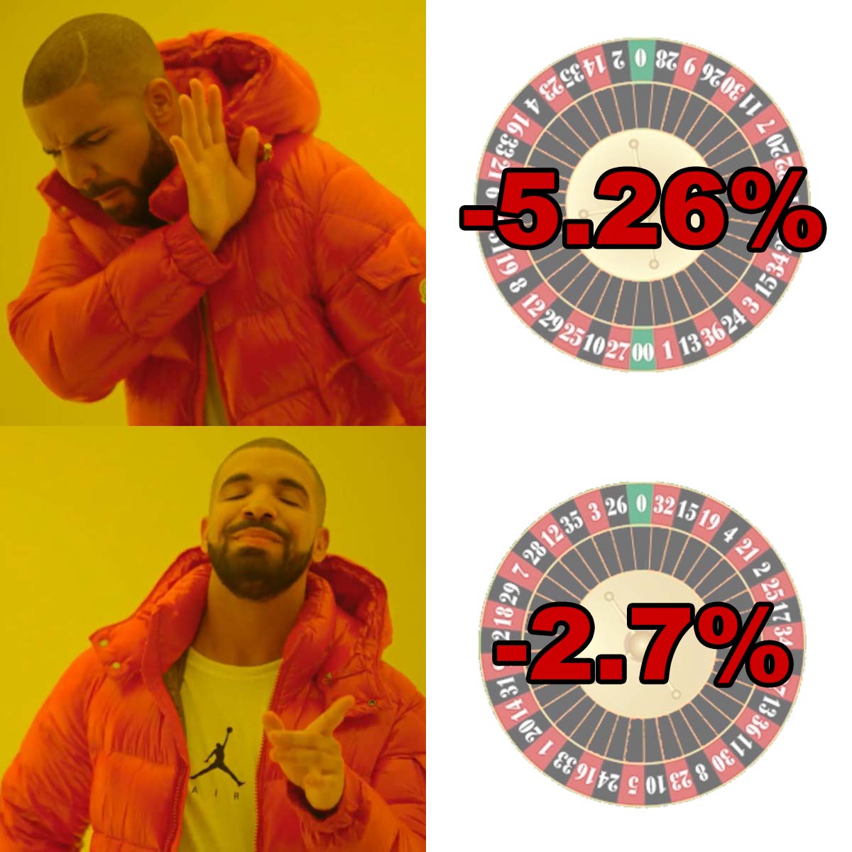 Drake wisely chooses the Single Zero Roulette wheel