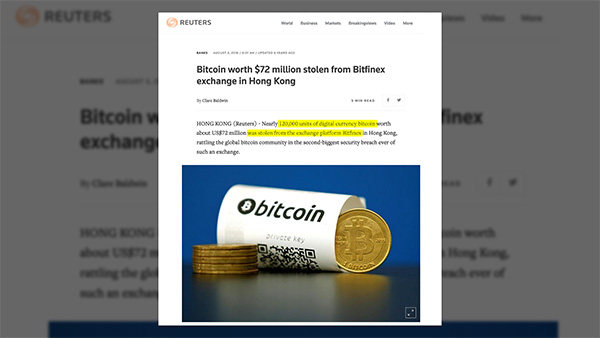 120,000 BTC stolen from Bitfinex in 2016