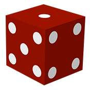 Red Die with 1 on top, 5 on the left, and 4 on the right