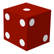 Red Die with 1 on top, 4 on the left, and 2 on the right