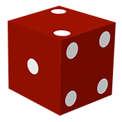 Red Die with 2 on top, 1 on the left, and 4 on the right