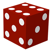 Red Die with 6 on top, 5 on the left, and 3 on the right